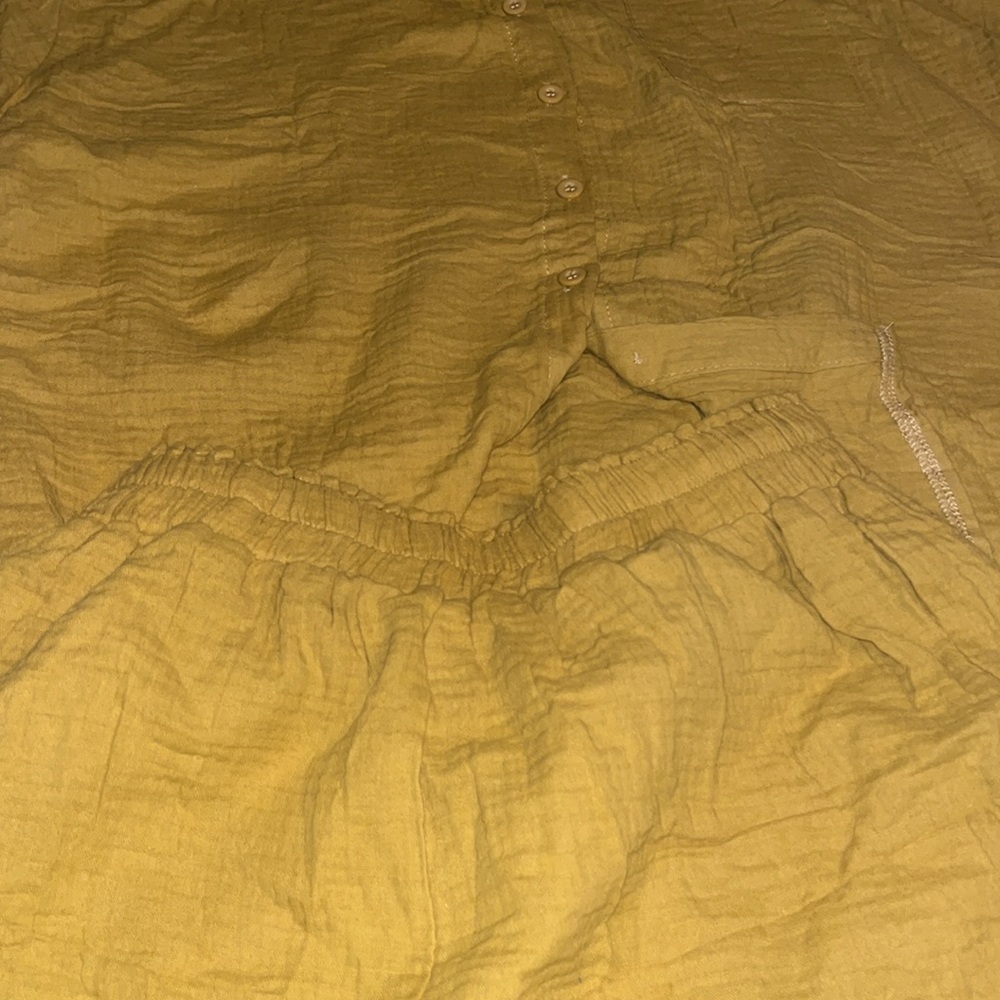 Women's Cotton Mustard Shorts two piece set - Picture 3 of 9